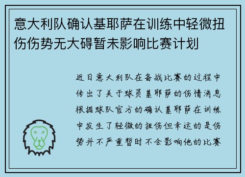 意大利队确认基耶萨在训练中轻微扭伤伤势无大碍暂未影响比赛计划